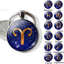 Constellations Sign Keychain Glass Dome Manual Pendant Jewelry 12 constellations Keyring Key Chain Birthday Gift 2024 - buy cheap