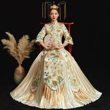 Свадебное платье цвета шампанского в китайском стиле, традиционное длинное платье Ципао с вышивкой, женское вечернее платье, одежда для свадьбы, XS - 6XXL 2024 - купить недорого