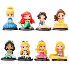 Figuras de acción de Disney Q Posket, juguetes de modelos de PVC de la princesa Cenicienta, Blancanieves, Aladdín, Alice, Belle, Rapunzel, Ariel, 6cm, 8 unids/lote 2024 - compra barato
