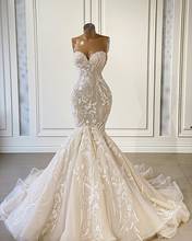 New Mermaid Wedding Dresses With Train Long Lace Beads Crystal Sweatheart Bridal Dresses Robe De Mariee Real Video 2024 - buy cheap