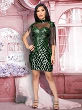 Okayasis-vestido de clube sensual feminino, decote redondo, decote redondo, lantejoulas, elegante, patchwork, festa, vestido 2024 - compre barato
