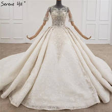 Роскошные свадебные платья цвета шампанского с короткими рукавами из Дубаи 2020 высококачественные свадебные платья с блестками и бисером HX0075 на заказ 2024 - купить недорого