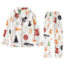 Japanes Style Women Pajamas Set Loose Gauze Cotton Full Sleeve Sweet Sleepwear Cartoon Printed Casual Wear Breathable Homewear 2024 - buy cheap