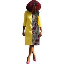 Yellow Cotton Patchwork Dress O-Neck African Print Fashion Female Nigerian Outfits Party Wear Customized 2024 - buy cheap