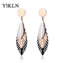 YiKLN-pendientes de acero inoxidable con forma de hoja para mujer, aretes pequeños, acero inoxidable, negro/oro rosa, estilo bohemio, joyería creativa, Kolczyki YE19100 2024 - compra barato