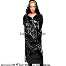 Black Sexy Latex Coats With Hoodies Zipper At Front Rubber Jacket Robe YF-0065 2024 - buy cheap