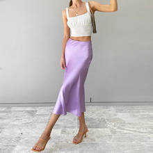 Solid Purple Satin Silk Skirt Women High Waisted Summer Long Skirt New 2020 Elegant Ladies Office Skirts Midi Spring 2024 - buy cheap