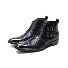 Zapatos de hombre/черные мужские ботильоны из Натуральной Змеиной кожи со стальным носком; безопасная обувь; мужские ботинки «Челси» на плоской подошве с молнией 2024 - купить недорого