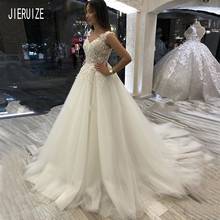 JIERUIZE Glamorous White Wedding Dresses V-neck Appliques Tulle Bride Gowns Lace Up Back Ivory Wedding Gowns robe de mariee 2024 - buy cheap