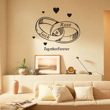 Adesivos de parede de casal romântico com nome personalizável, decoração para casa, casal, presente, anel comemorativo, papel de parede, descascador e adesivo de pvc 2024 - compre barato