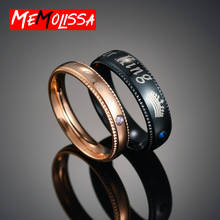 Anéis de casal "sua rainha" "seu king" para amantes de aço inoxidável cristal aliança de casamento e noivado anel de joias aneis anillos bague 2024 - compre barato