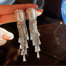 Exknl Long Tassel Full Rhinestone Drop Earrings for Women Pearl Geometric Crystal Dangle Earrings Fashion Jewelry Accessories 2024 - buy cheap