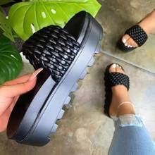 Size 43 Women's Sandals Slippers 2021 Summer New Style Fashion Thick-soled Flat Woven Solid Color Outside Slippers 2024 - buy cheap
