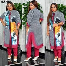 Two Piece Set Africa Clothes African New Dashiki Fashion Striped Print Suit Dress Trousers Super Elastic Party For Women Outfits 2024 - buy cheap