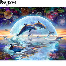 Cuadro Completo cuadrado/redondo de animales 5D DIY pintura de diamante "delfín por luz de la Luna" 3D bordado punto de cruz 5D decoración del hogar 2024 - compra barato