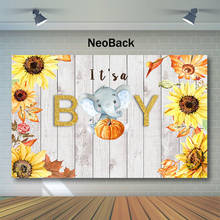 Rustic Wood Baby Shower Backdrop Fall  Autumn Pumpkin Photo Background Elephant Sunflower Baby Shower Photography Backdrops 2024 - buy cheap