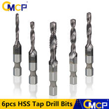 CMCP 6pcs HSS Tap Drill Bits VAPO Coating Hex Shank Thread Taps Set Metalworking Machine Taps Kit 2024 - buy cheap