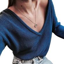 Casual  Autumn Winter Women Solid Color Knitted Sweater Deep V Neck Jumpers Pullover Sexy Tops Elegant Jumpers Pull femme 2024 - buy cheap