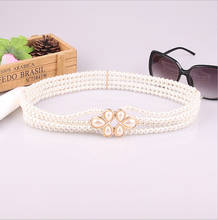 Cinturón elegante de perlas de cristal para mujer, faja elástica con hebilla de cadena, vestido para niña, regalo 2024 - compra barato