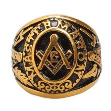 Freemason Men's Gold Tone Free Mason Master Mason Stainless Steel Masonic Ring 2024 - buy cheap