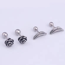 Double Sided Silver Color Classic Stainless Steel Ball Ear Bone Cuff Earring Women Men Trendy Cute Small Leaf Rose Stud Earrings 2024 - buy cheap