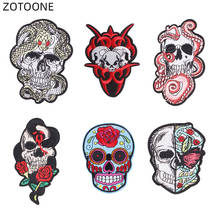 ZOTOONE Flower Skull Embroidery Patch Sewing Clothing Appliques for Jackets Hats Iron on DIY Patches Stripe Badges for Kids E 2024 - buy cheap