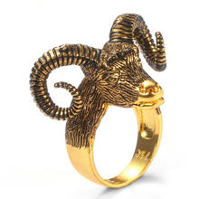 Anillos de cabeza de Ram chapados en oro para hombres y mujeres, joyería de animales de estilo Punk, anillo de dedo de motorista, joyería de cabeza de oveja Satán para hombres 2024 - compra barato