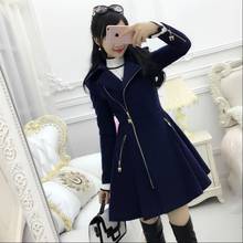 2020 Autumn Winter Women Coats Dark Blue Lady Coats Zipper Long-sleeved Woolen Coat Women's Mid-length Slim Winter Women 2024 - buy cheap