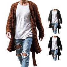 2020 зимние осенние мужские вязаные пальто больших Размеры держать теплый кардиган для мужчин с длинным рукавом средней длины свитер пальто коричневый, серый черный M-4XL 2024 - купить недорого