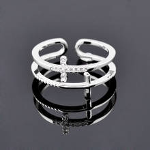 SINLEERY diminuto cristal doble cruz Midi anillos para mujeres tamaño ajustable Rosa oro plata Color anillo mujer Jz481 SSC 2024 - compra barato