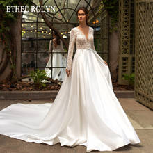 Женское атласное свадебное платье ETHEL ROLYN, элегантное кружевное платье-трапеция с V-образным вырезом, бисером, длинным рукавом, открытой спиной и пуговицами, 2021 2024 - купить недорого