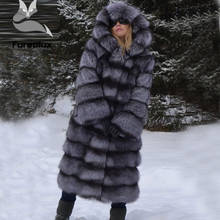 2019 New Real Fox Fur Coat With Hood For Female Warm Winter Whole skin Natural Fox Fur Coats Outerwear 2024 - buy cheap