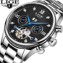 LIGE Hot Automatic Mechanical Men Watch Qriginal Top brand Luxury Business Waterproof Military Tourbillon Clock Reloj Hombre+Box 2024 - buy cheap