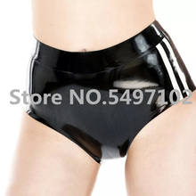 Sexy Black Women Latex Panties Fetish Rubber Tights Underwear with White Strips Shorts 2024 - buy cheap