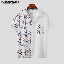 INCERUN Men Printed Patchwork Shirt Turn Down Collar Short Sleeve Pockets Streetwear Vacation Summer Hawaiian Shirts 2021 Camisa 2024 - buy cheap