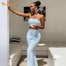 2021 Summer New Women 2 Two Pieces Sets Solid Color Sexy Top & High Waist Flared Pants Suit Fashion Club Party Set 2024 - buy cheap