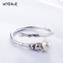 WYEAIIR Original Fashion Dog Stick Pearl Personality 925 Sterling Silver Female Resizable Opening Rings 2024 - buy cheap