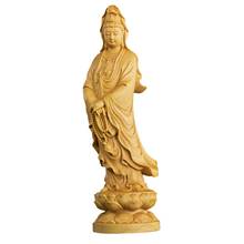 Estátua de lótus de madeira sólida de 21cm, escultura de arte moderna de guanyin, decoração de feng shui, guanyin, bodisatva, presente, estátua de buda 2024 - compre barato