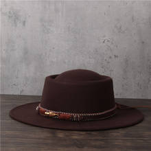 Sombrero Fedora de lana para hombre y mujer, sombrero plano de Pie de cerdo, caballero, bombín plano, gorra de Jazz 2024 - compra barato
