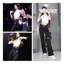 kpop Korean Celebrity stage show same white cotton sleeveless elastic vest tops and black loose casual pants women two piece set 2024 - buy cheap