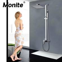 Monite 8 Polegada Big Chuvas Chuveiro Set Mixer Torneiras Chrome Polido Wall Mounted Banheiro Ajustar Altura Torneira Do Chuveiro de Mão 2024 - compre barato