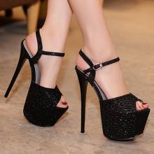 Hot Sales 2020 Summer Style Sexy Women Sandals Sequined Cloth Buckle 17CM Thin High Heels Round Toe waterproof Party shoes women 2024 - buy cheap