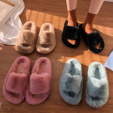 Zapatillas de casa cálidas para mujer, zapatos planos de felpa de interior, piel sintética, UE 35-40, Invierno 2024 - compra barato