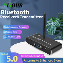 Disour dac-transmissor e receptor digital para áudio analógico, com bluetooth 5.0, conversor aux coaxial, fibra óptica, adaptador sem fio 2024 - compre barato