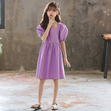 Summer Kids Dresses For Girls Cotton 2021 New Casual Teenager Girl Dress Lantern Sleeve Party Princess Clothing Fashion Purple 2024 - buy cheap