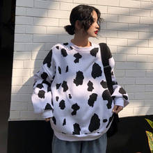 Moletom feminino fofo de vaca japão kawaii, com capuz, para mulheres, pulôver solto, de manga comprida grande 2024 - compre barato