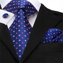 Hi-Tie Business Navy Plaid Tie for Men Silk Blue Men's Tie Necktie Hanky Cufflinks Set for Wedding Gift For Men Dropshipping 2024 - buy cheap