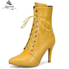 Sgesger-botas de salto alto femininas, estilo stiletto, tamanhos grandes 34-50, bico ponteagudo, com cadarço, para outono e inverno 2020 2024 - compre barato