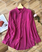 100% de seda para mujer, blusa clásica lisa con bolsillos dobles y botones, elegante 2024 - compra barato