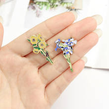 Art Pastoral Style Small Fresh Sunflower Iris Brooch Sweet Romantic Flower Badge Pin Creative Alloy Paint Accessories Jewelry 2024 - buy cheap